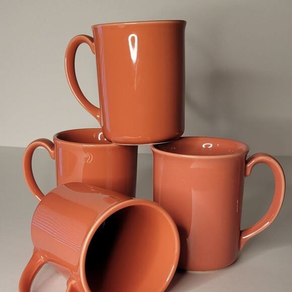 Vintage Set of 4 Corning Ware Coral Pink Salmon Coffee Cups Mugs - Picture 2 of 9